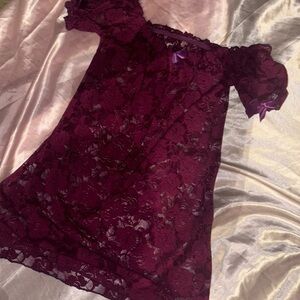 Burgundy Lace Babydoll Bow Dress Coquette